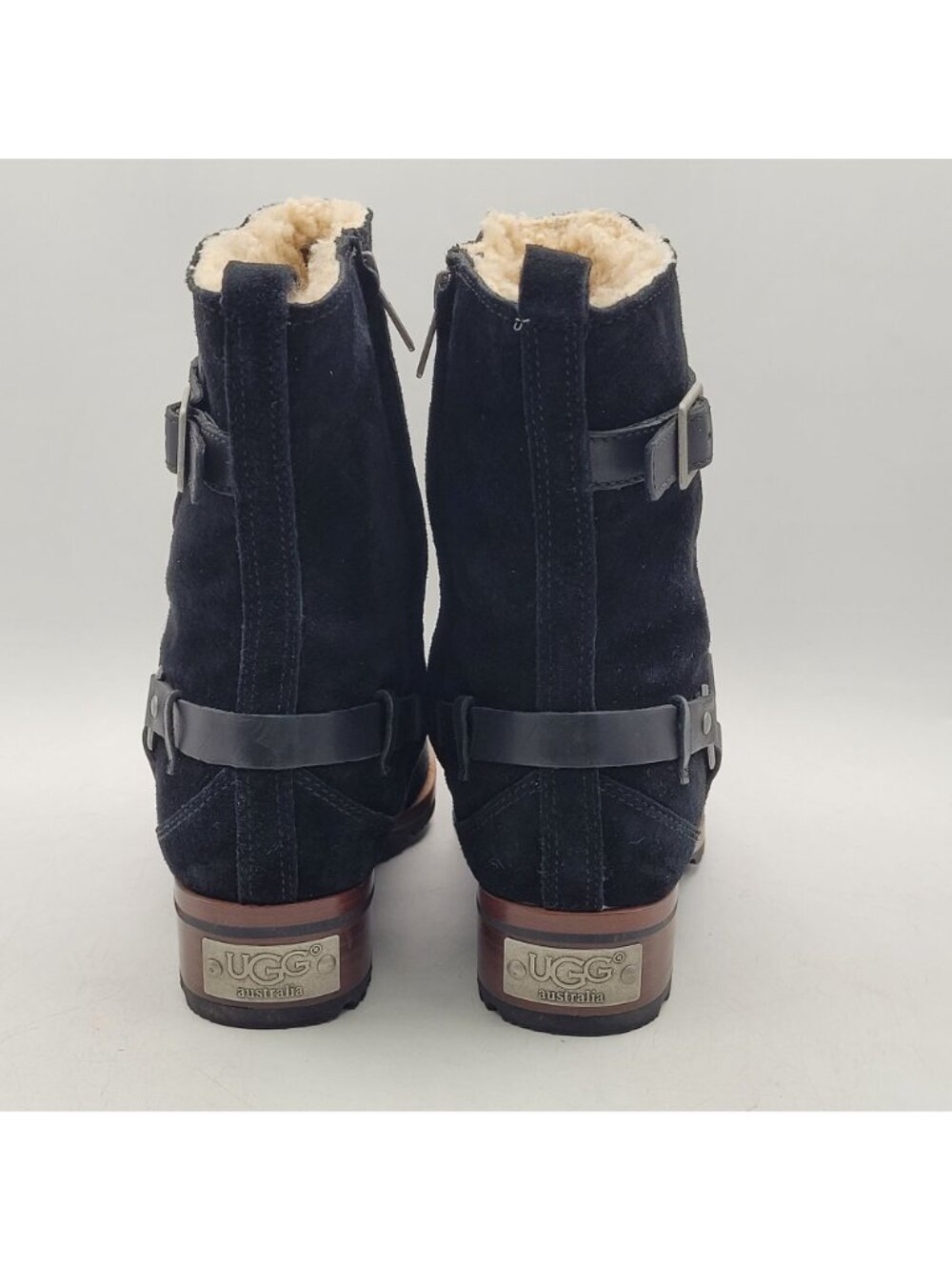 Ugg Australia Endell Womens 7.5 Black Suede Shearling Lined Moto Boots 9" NICE - Picture 7 of 16